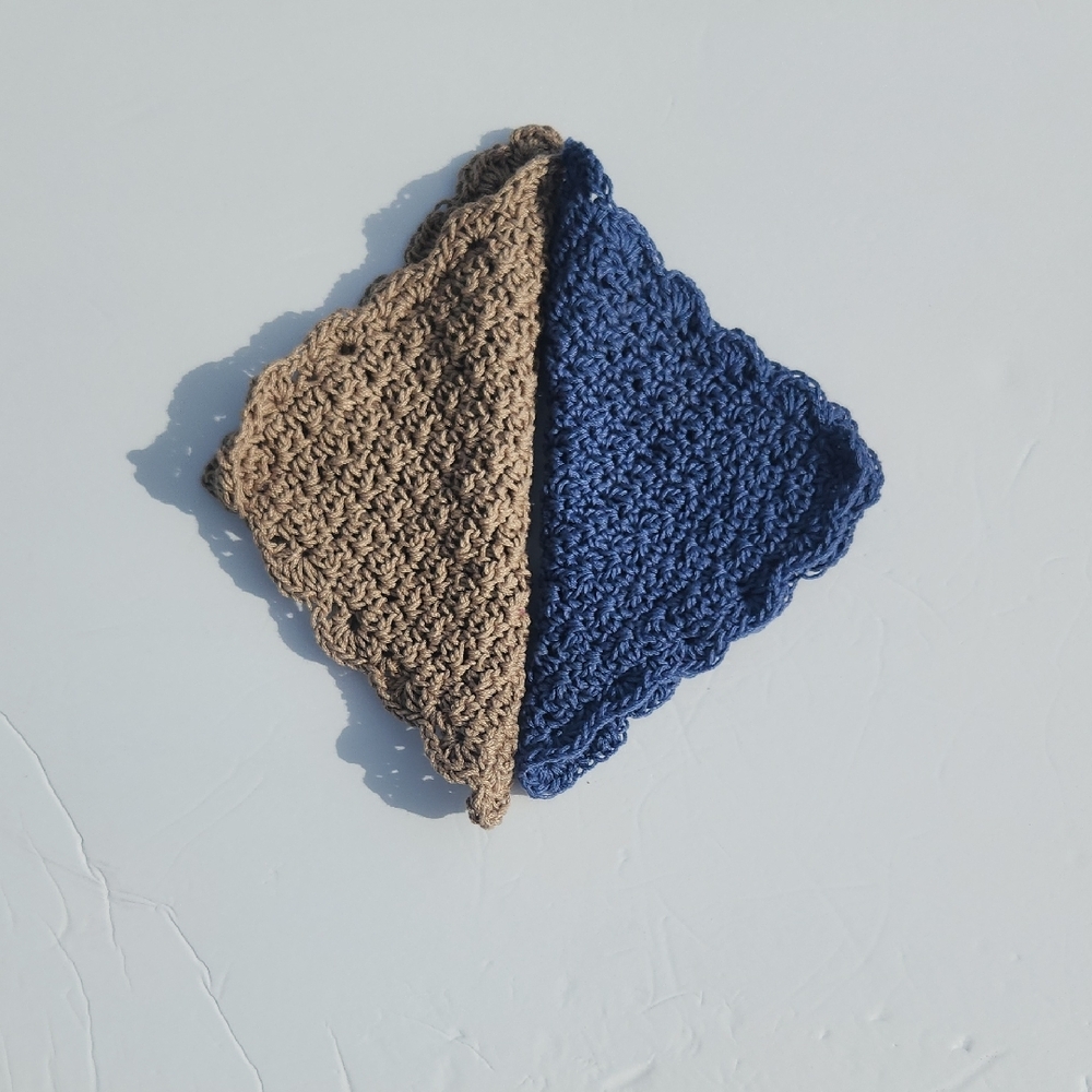 Handmade Crochet 100% Cotton Multi-Purpose Cloths in Colors Denim & Taupe